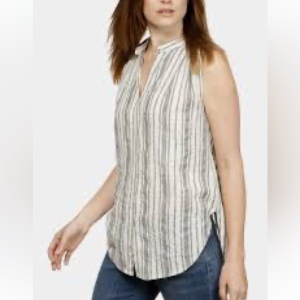 Lucky Brand lightweight Flannel Sleeveless button downTop Cream Gray XL